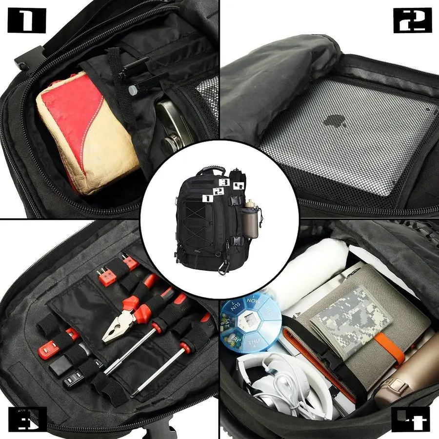 Tactical Backpack for Men Military Backpack with DIY System for Travel, Work,Camping,Hunting,Hiking,Sports BLACK
