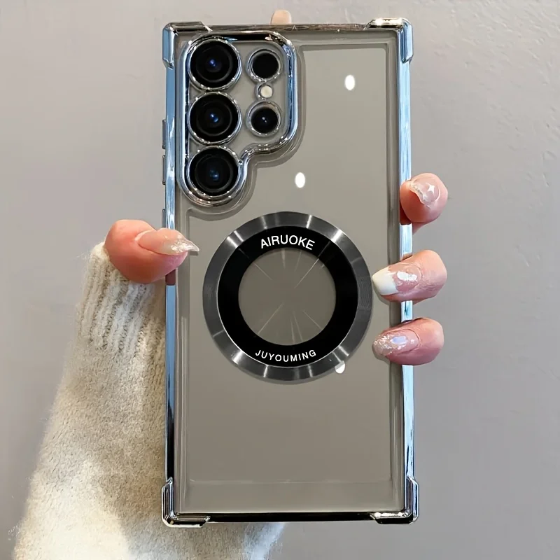 حافظة هاتف فاخرة وعصرية ممتصة للصدمات مغناطيسية مع طبقة عدسة، مناسبة لهاتف سامسونج S21، S22، S23، S24، S25 Ultra #3