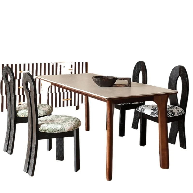 

Medieval Style Cave Stone Slate Dining Table and Chairs 2025 New Living Room Home Solid Wood French Retro Dining Table