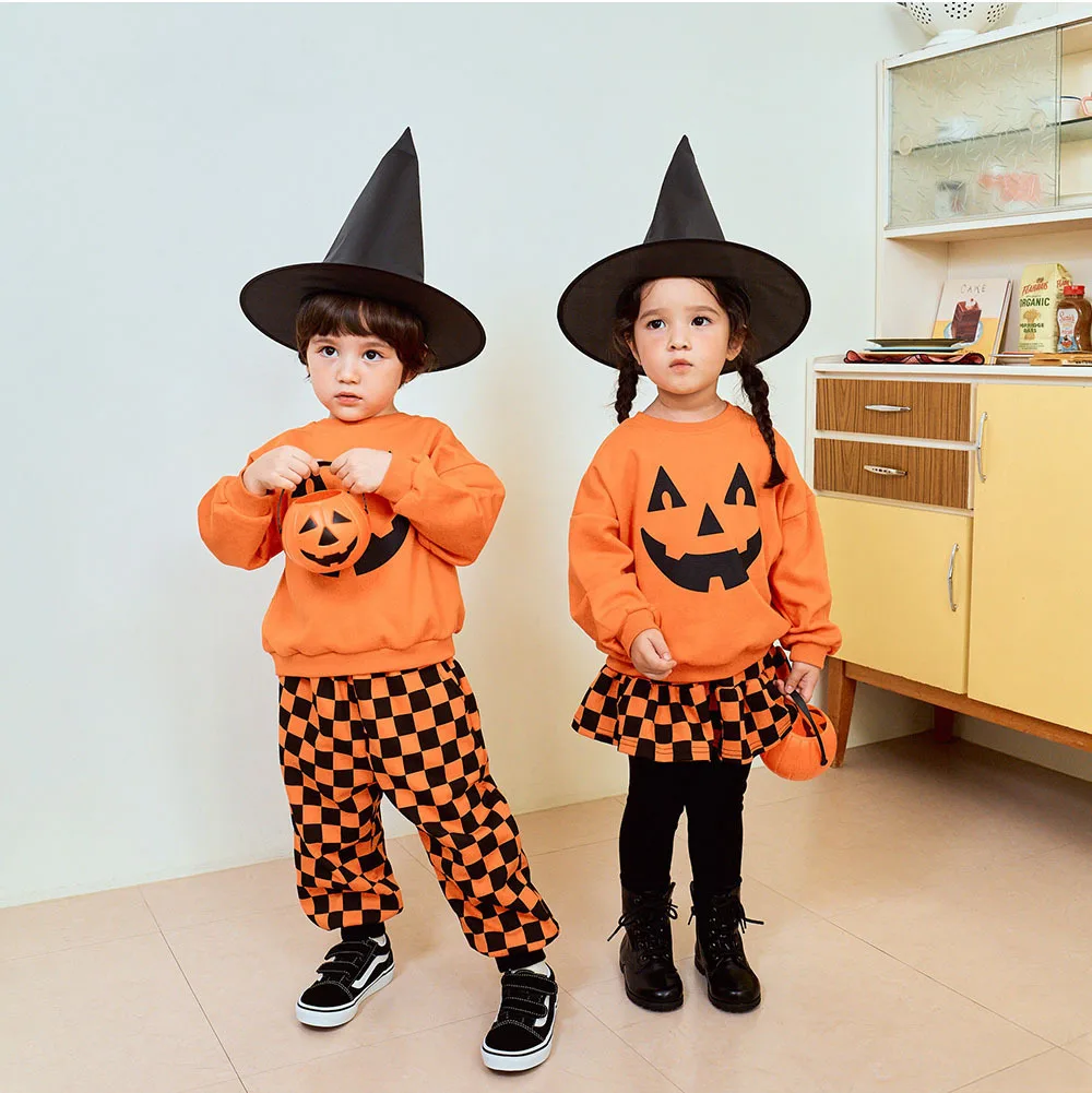 Jungen Mädchen Halloween Kürbis-Outfit Feiertagsparty Kinder Langarm Weiches Bequemes Set Atmungsaktives Kinder-Freizeit-Outfit Niedliches Zweiteiler-Set für Babys – Detail 18