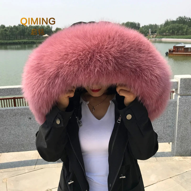 100% Real Fox Fur Collar Winter Woman Natural Fluffy Fur Gray Collar Real Fur Shawl Raccoon Collar Fur Scarf Women Luxury