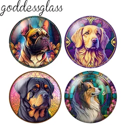 New Dog painting style Pet Bulldog collie 10pcs mix 12mm/18mm/20mm/25mm Round photo glass cabochon demo flat back Making finding