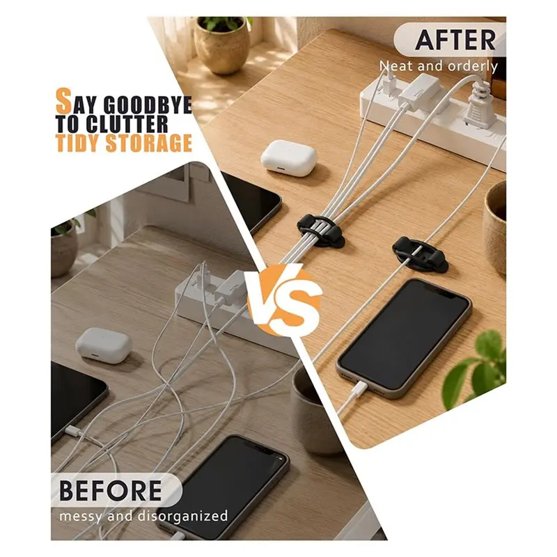 ABRU-Cable Management Clips Reusable, Adhesive Cord Holder With Screws& Silicone Ties For Home For TV