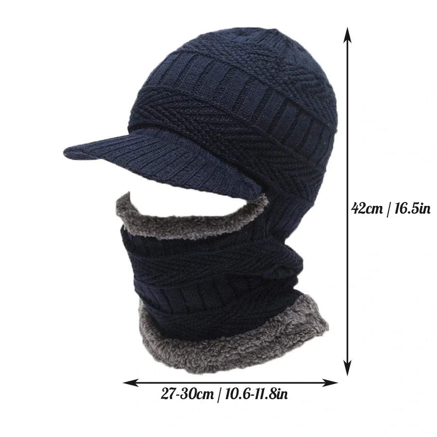 Gorro de invierno con visera de punto para hombre y mujer, gorros gruesos y cálidos con orejeras, bufanda de lana, pasamontañas para ciclismo