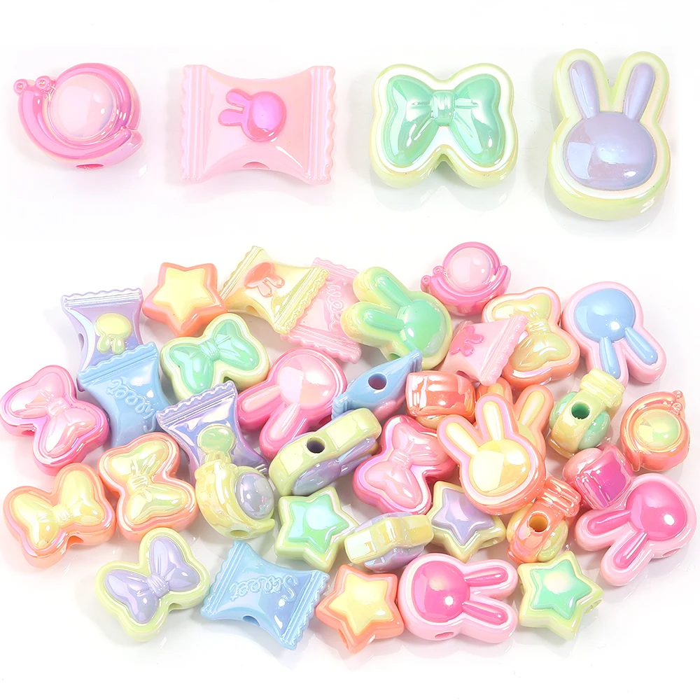 10pcs/Lot AB Colors Acrylic Beads for Jewelry Making Candy Butterfly Tie Star Beads Loose Spacer Beads DIY Bracelet Keychains