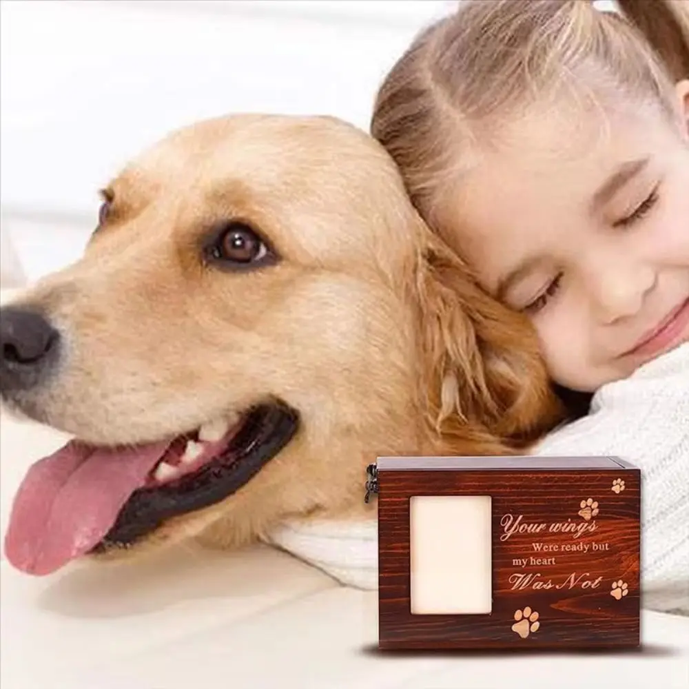 

Simple Personalized Pet Commemorative Urn With Photo Frame Wooden Pet Ash Box Eco Friendly Keepsake Photo Frame Urn For Dogs