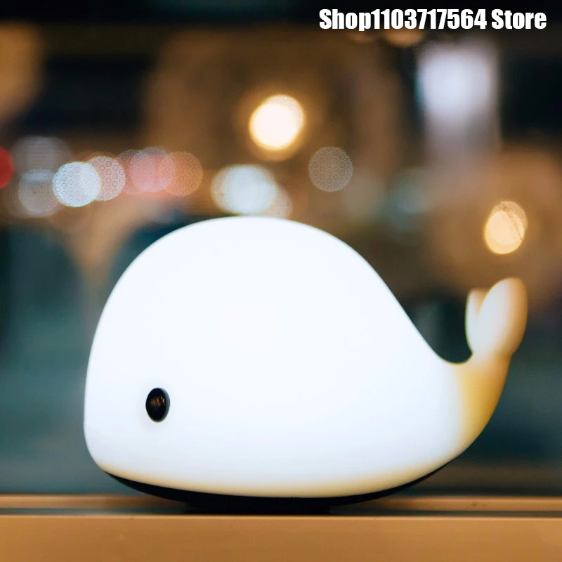 USB Charging Silicone Lamp for Bedroom, Cartoon, Colorful Little whale, Sleeping Light, Dolphin, Color-Changing, Atmosphere Nigh