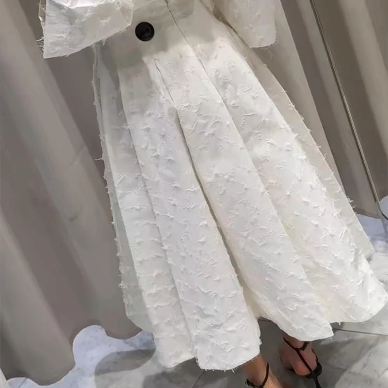 Fangokv エレガントなタッセルシャツスカート女性の衣装ラペル七分袖シャツプリーツスカート 2025 夏 2 個女性セット