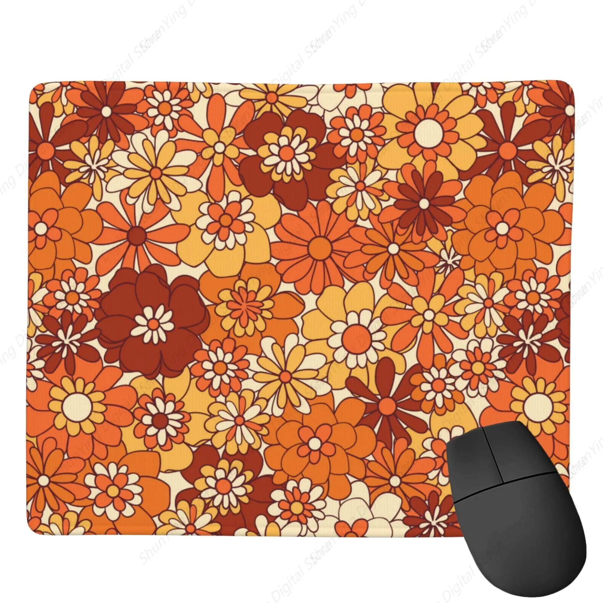 Retro Bohemian Hippie Flower Mouse Pad Non Slip Rubber Durable Stitching Edge Gaming Computer Mouse Pad For Home Office 25*30cm