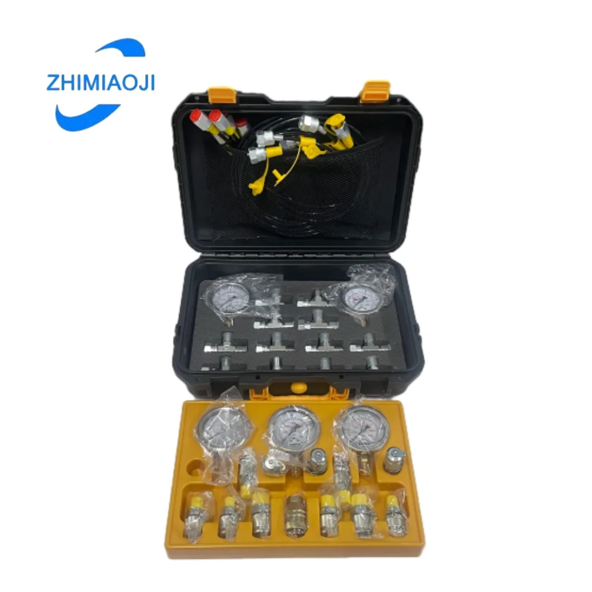 

Hydraulic Flow Meter test Kit 10/100/250/400/600bar,5 Gauges 13 Couplers 14 Tee Connectors 5 Test Hoses for Excavator Tractor