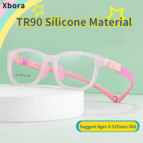 Imagen 1 del producto Xbora TR90 gafas cuadradas para niños, gafas graduadas ópticas flexibles con correa deportiva, gafas para niños y niñas 9017