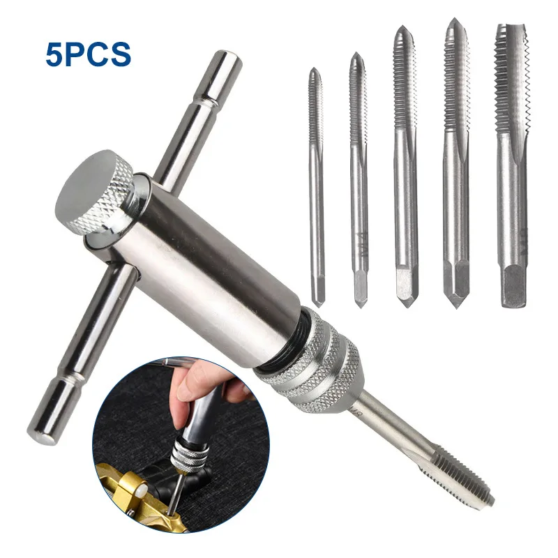 Adjustable M3-8 Tap Screw Holder T-Handle Ratchet Tap WrenchMale Thread Metric Plug Mechanical Workshop Tools Hand Tool