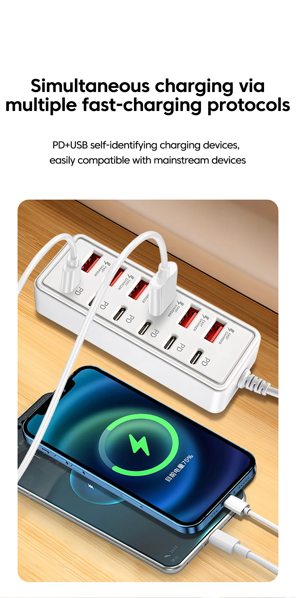Elough 6 USB 6 PD HUB 2.0 Multi-Splitter Typ C USB 2.0 Erweiterungsadapter für PC Computer 1,2M Verlängerungskabel – Detail 4