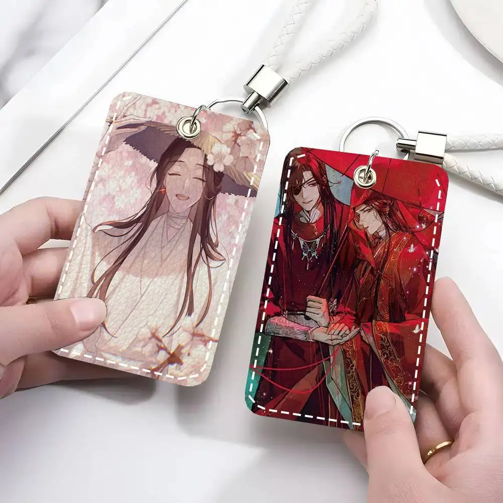 Tian Guan Ci Fu Card Case Keychain Access Card Bag Key Tag Ring Leather Card Holder Key Ring Access