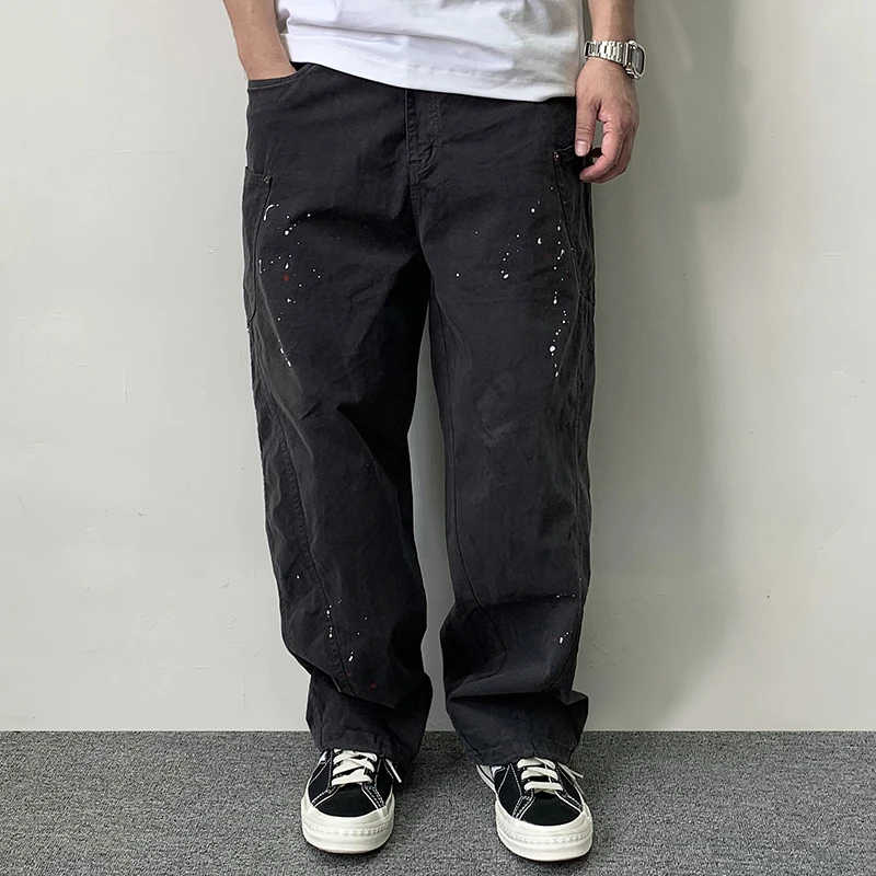 Japanese Streetwear Paint Point Cargo Pants For Men Harajuku Casual Baggy Pants High Quality Vintage Plus Size Trousers Male