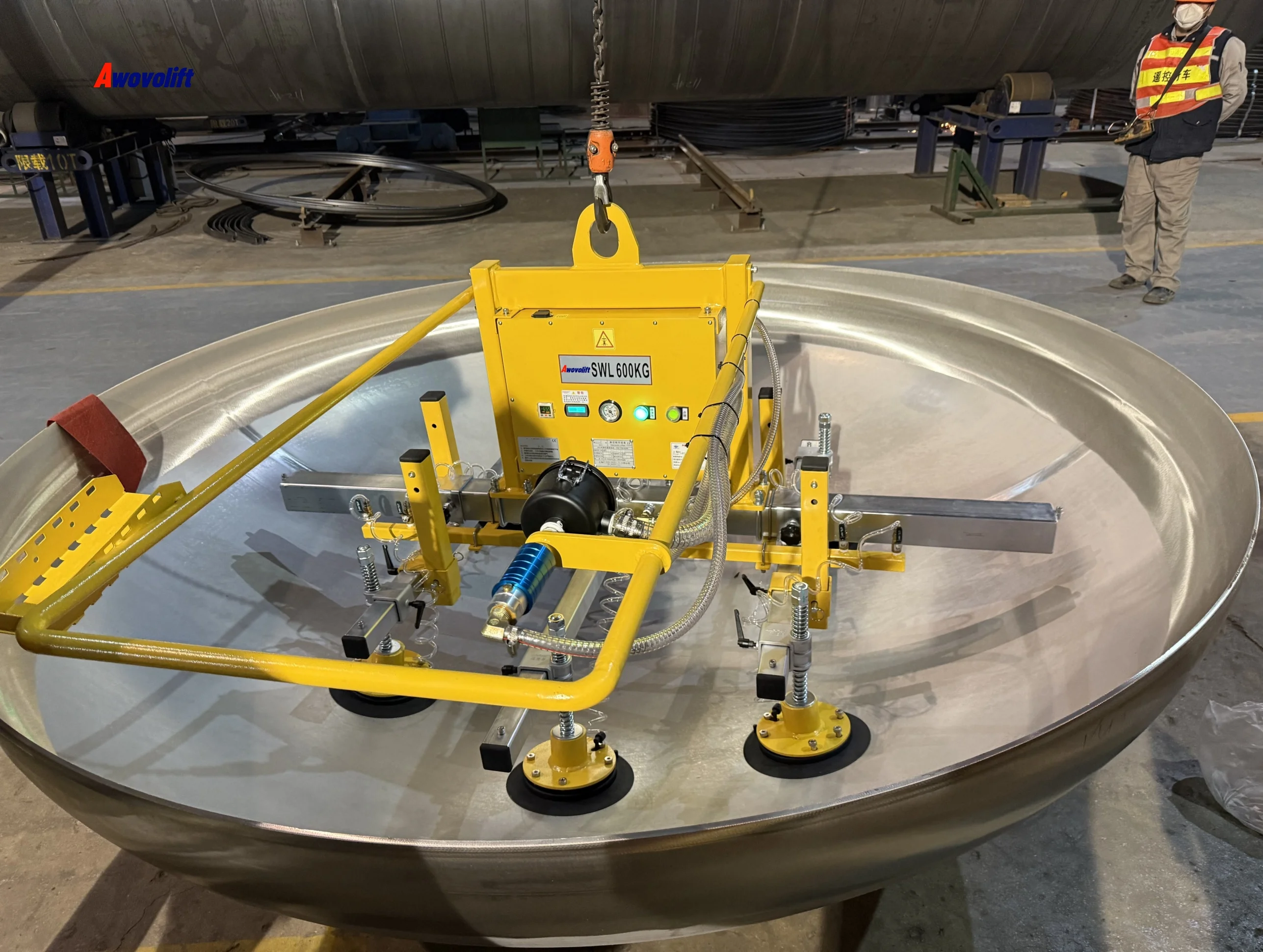 Awovolift Curved Metal Sheet Sucker Large Steel Barrel Gectric Vacuum Suction Cup Lifter Tile Suckers Lift for Bottom Bucket CE
