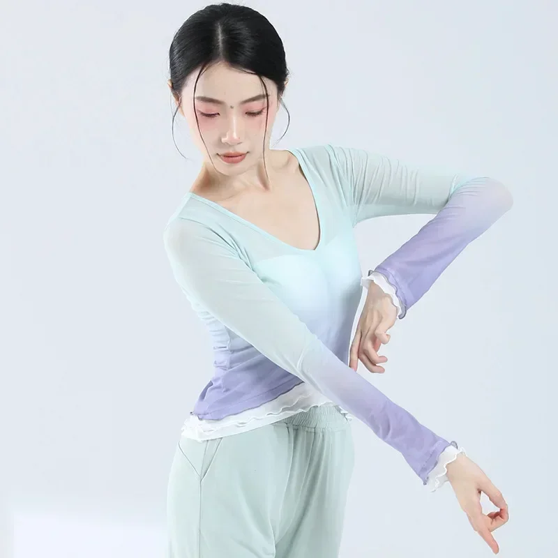 Classical dance gradual change practice clothes female fake two pieces show thin rhyme temperament body clothes dance daily
