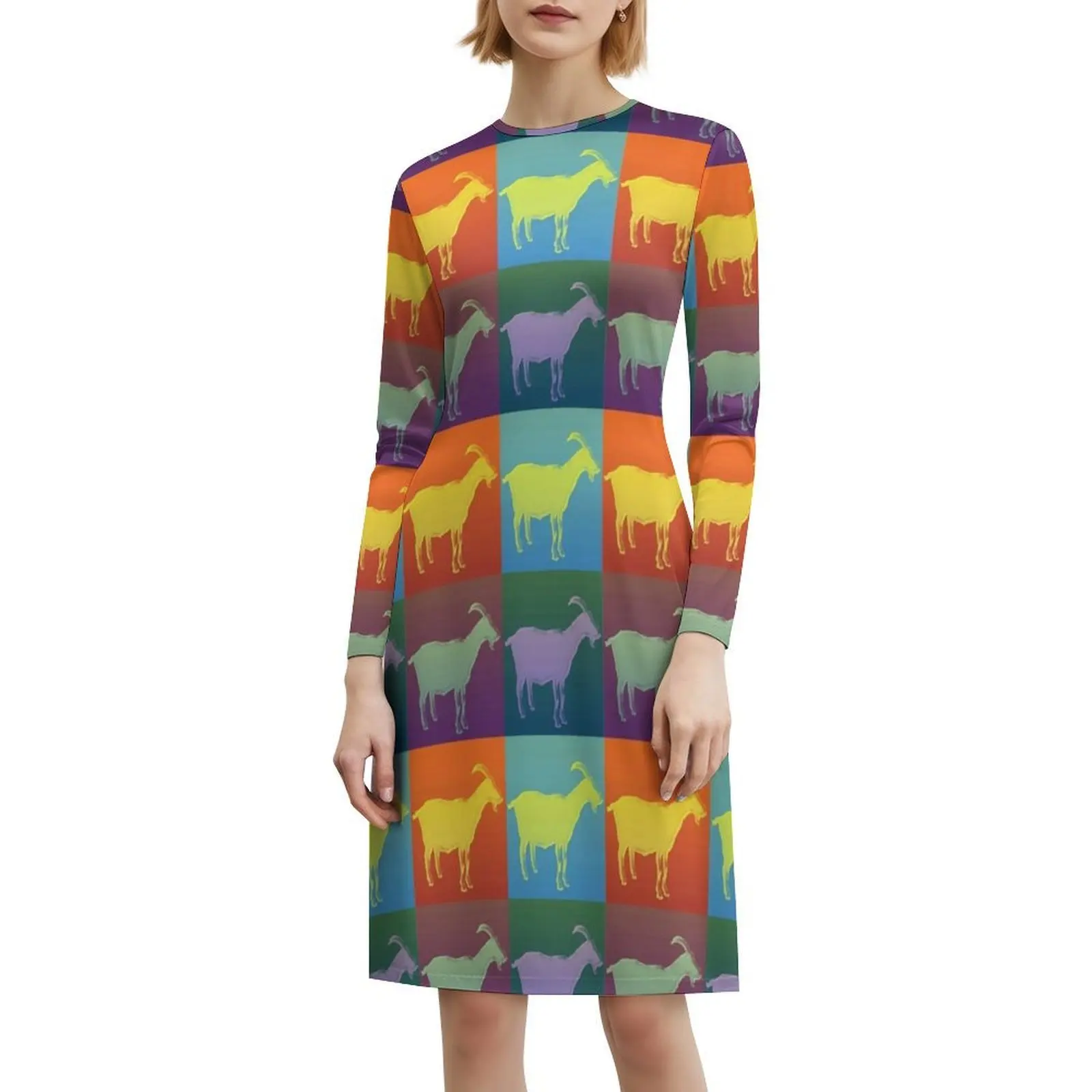 فستان الماعز الملون على الطراز الكوري للنساء فستان كاجوال أنيق للحفلات أو الارتداء اليومي الماعز الماعز الملون الملون