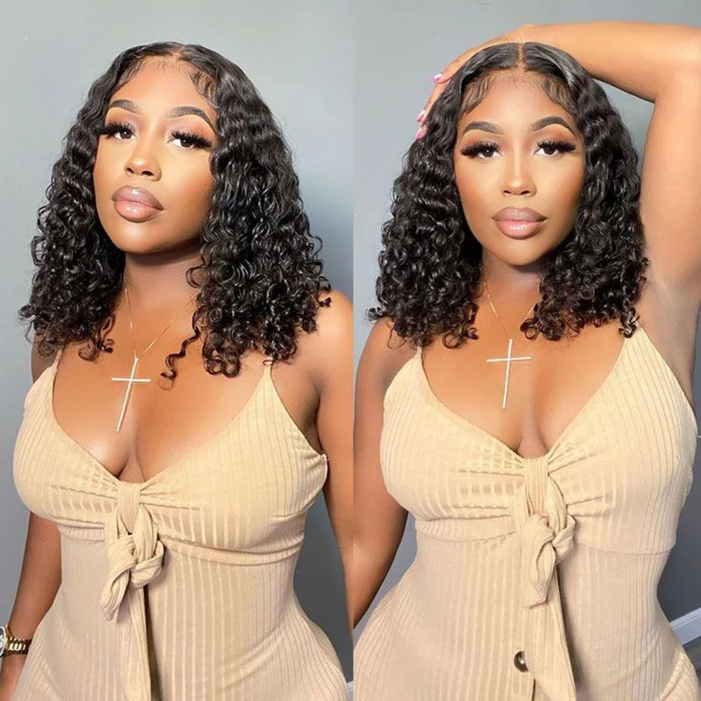 

HD Transparent Frontal 4x4 Closure Lace Curly Wave Short Bob 13x4 13x6 Natural Colored Human Hair Pre Plucked Wigs 200 Density
