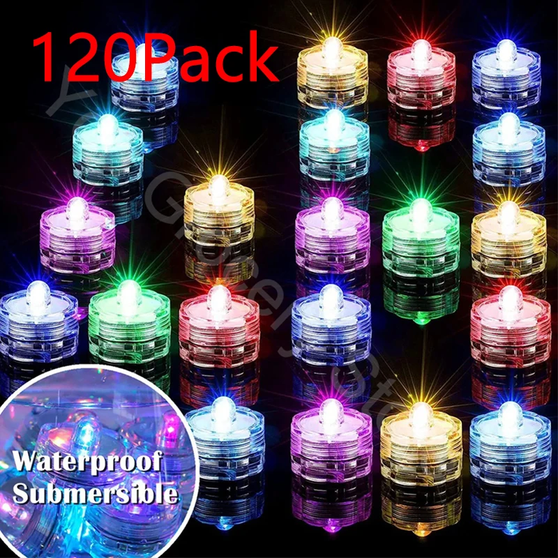 Submersible Waterproof LED Tea Light Pond Underwater Tealights Battery Operated Flameless Electric Candles Vase Pond Decor