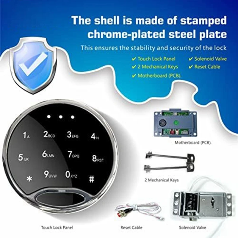 Safe Lock Replacement Kit Set Touch Pad/Keypad With Solenoid Lock 2 Override Keys