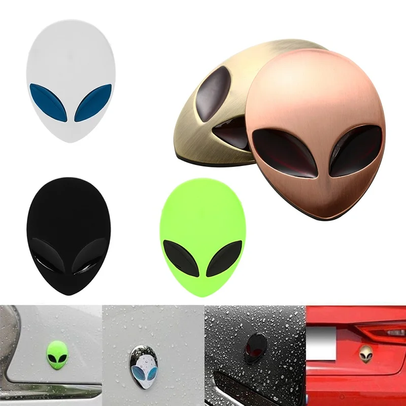 1Pcs Full Metal 3D Alienware Alien Head Auto Logo Sticker Vinyl Badge Car Decals Graphic High Quality Auto Styling Accessories