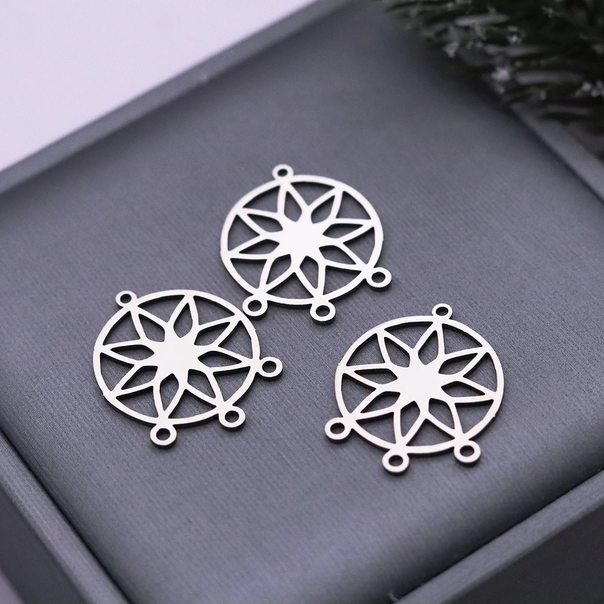 3pcs Stainless Steel Flower Connector Charms Pendant DIY Necklace Bracelet Jewelry Making Findings Supplies