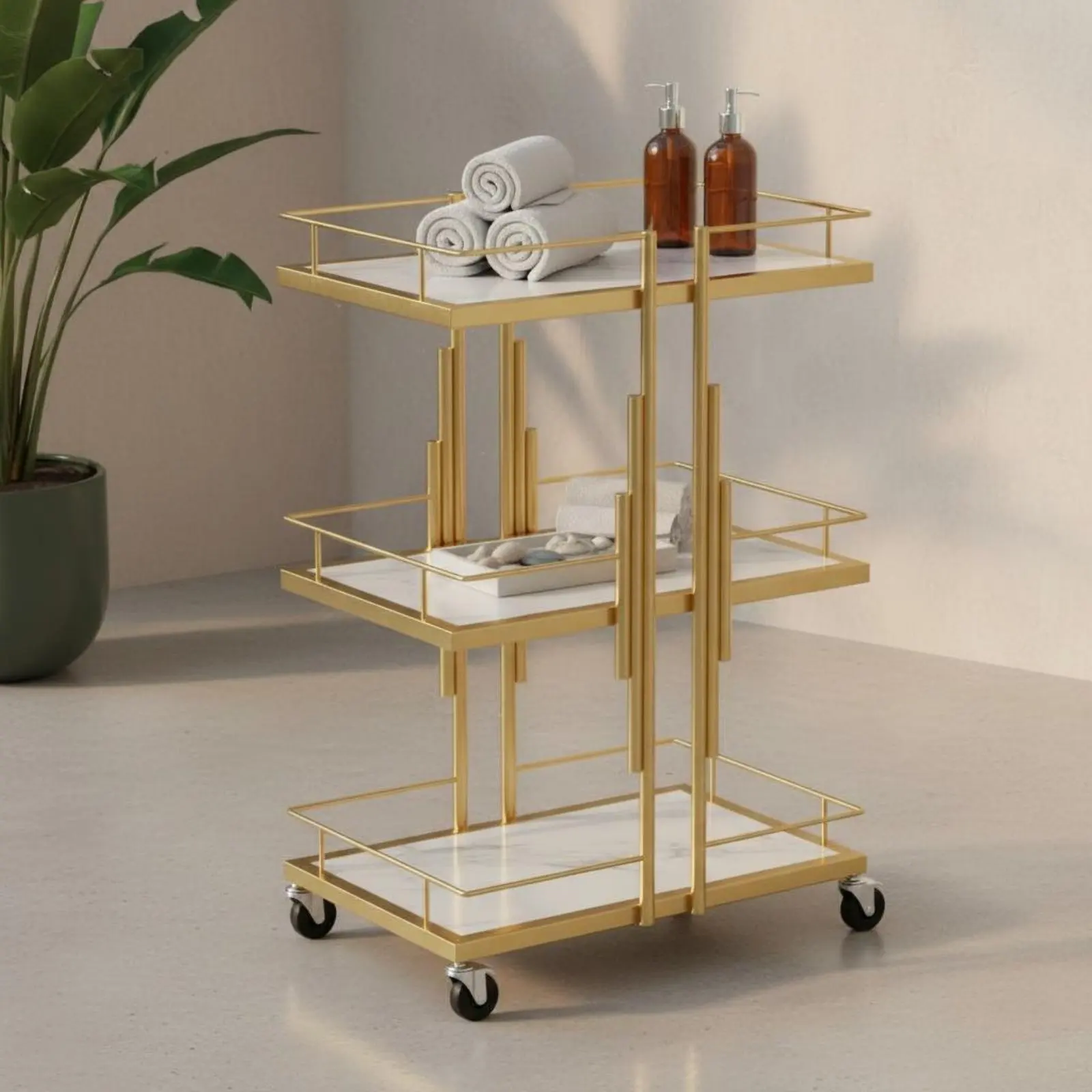 gold-cosmetic-studio-trolley-anti-fall-guardrails-3-tier-salon-trolley-3-tier-rolling-cart-versatile-wheeled-gold-utility-cart