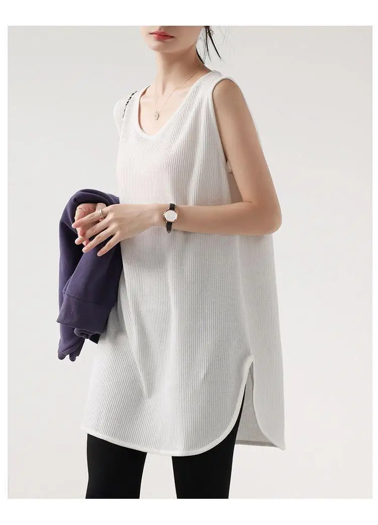 Summer New Arrival Casual Versatile Fashion Sporty Style Classic Texture Solid Color Women's Plus Size Mid-Length Tank Top image 4
