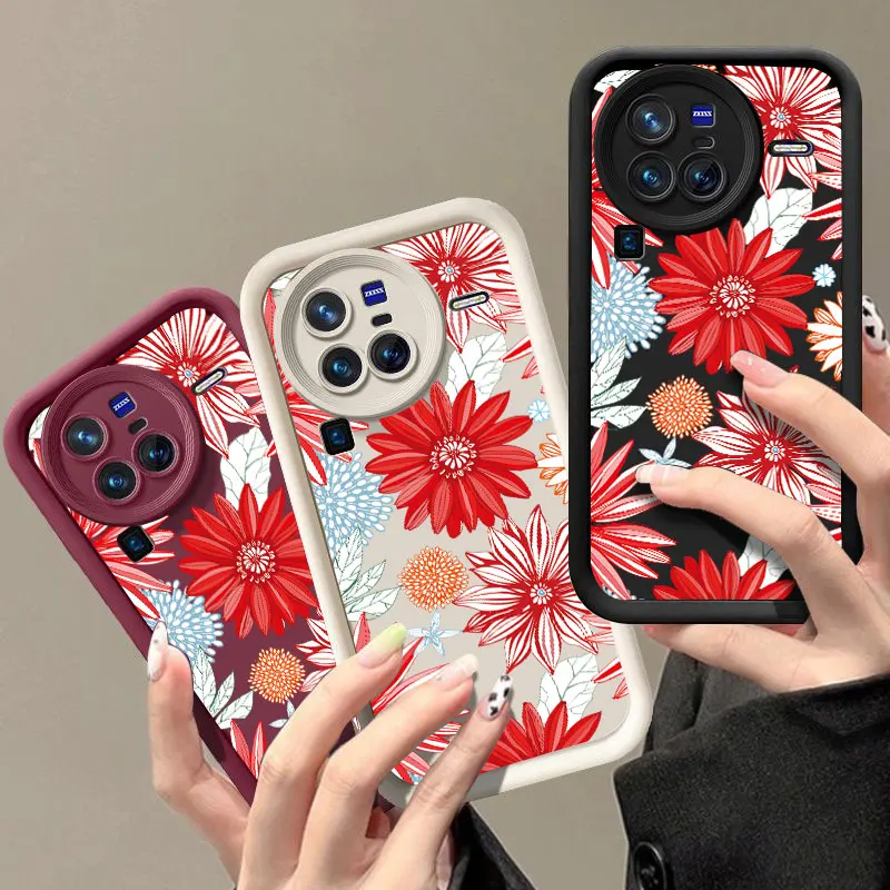 Flower Fashine Phone Case For VIVO X60 X70 X80 X90 X100 V23 V23E V25 V27E V27 V29 V30 V40 5G Shockproof Soft Cover Shell