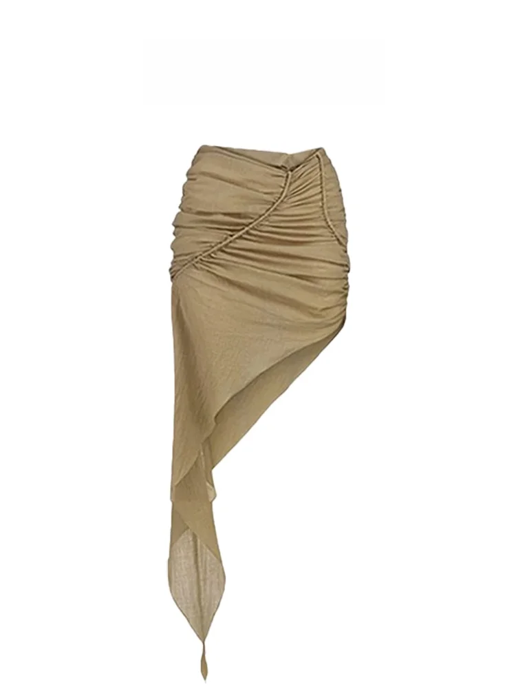 

HEZA Slim Fit f Skirt with Pleats Side Slant for Women Summer Pure Desire Spicy Girl Sli Korean Version Office Commute