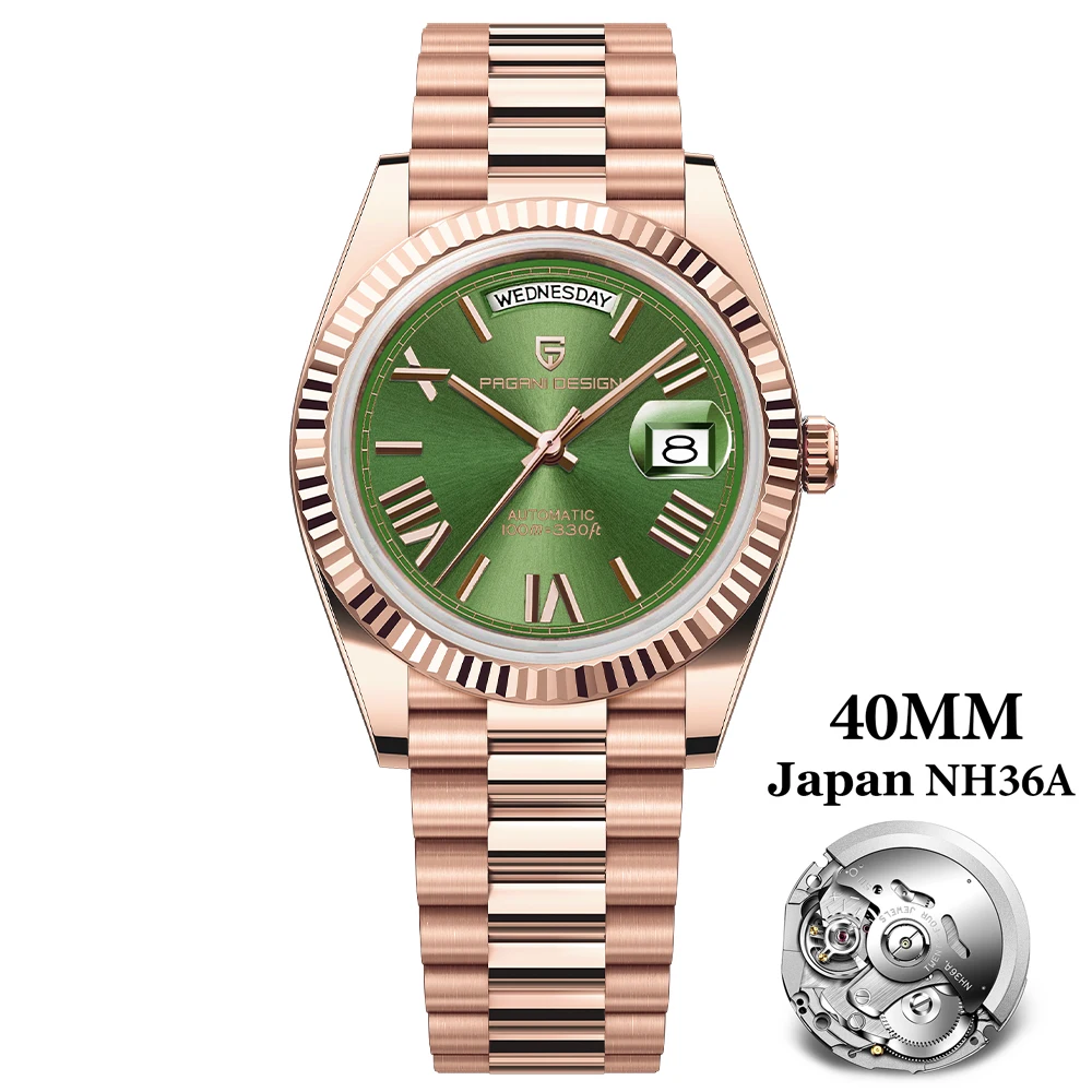 PAGANI DESIGN Rose Gold DD40 Luxury Automatic Watch For Men Mechanical Wristwatch Men Japan NH36A Movt Sapphire crystal 2024 New