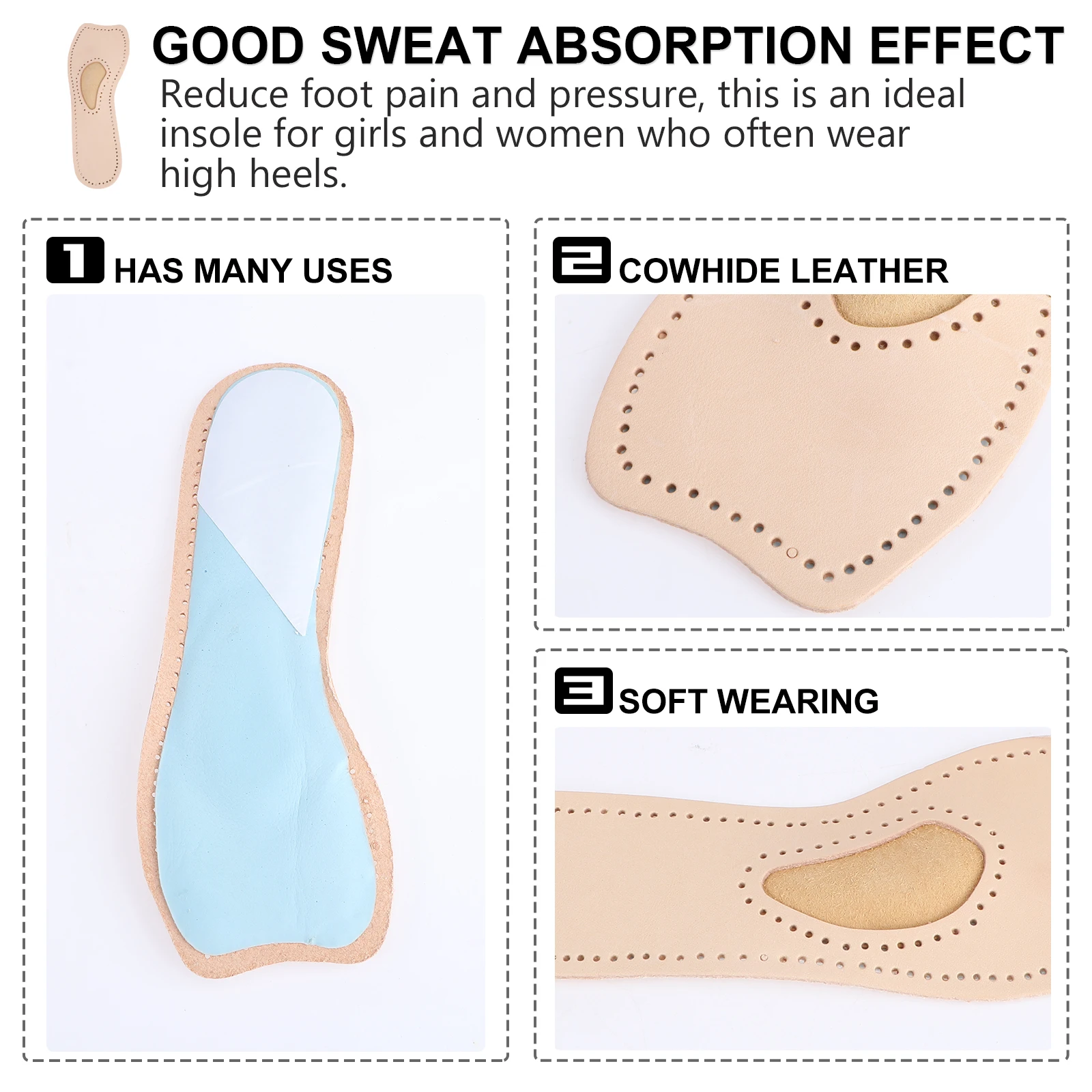 Anti-Rutsch-Einlegesohlen für Absätze, Premium-Rindsleder, Damen-Schuhpolster, Kisseneinlagen, Fußpflege-Werkzeuge, leicht, tragbar