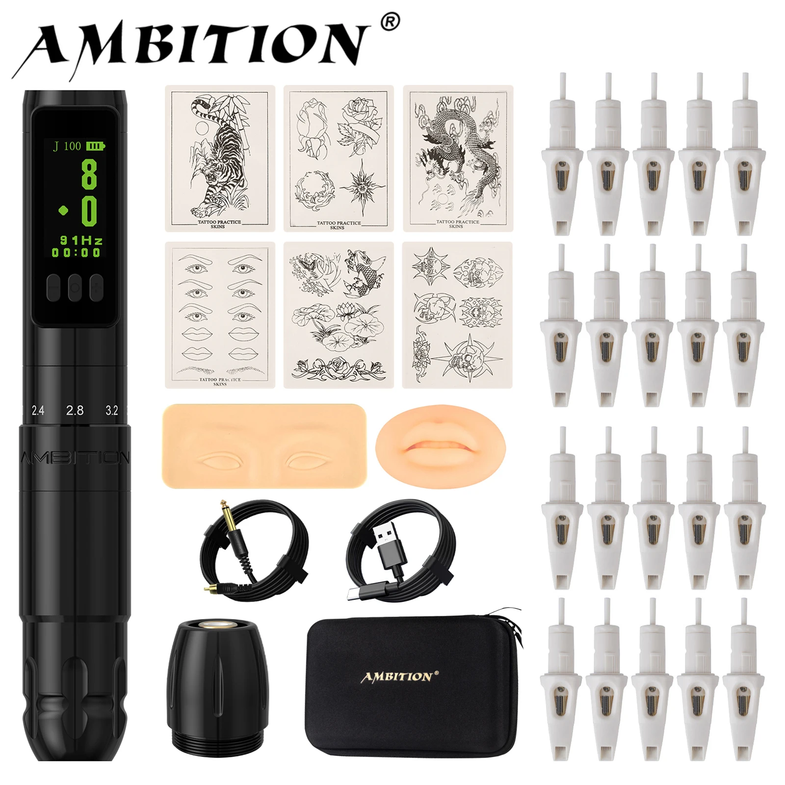 

Ambition Sally Kit Adjustable Stroke 2.0-3.5mm Wireless Permanent Makeup Machine Tattoo Rotary Pen Coreless Motor Tattoo Pen