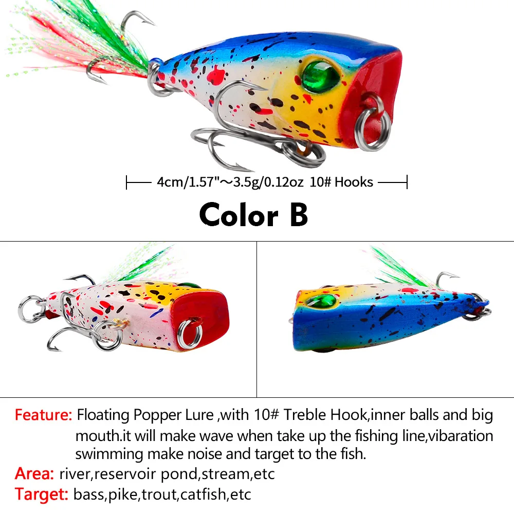4,3cm 4g Mini Popper Angelköder Oberflächenköder Harter Kunstköder Künstliche Wobbler Plastik Pesca Angelzubehör mit 10 Stück # Federhaken – Detail 9