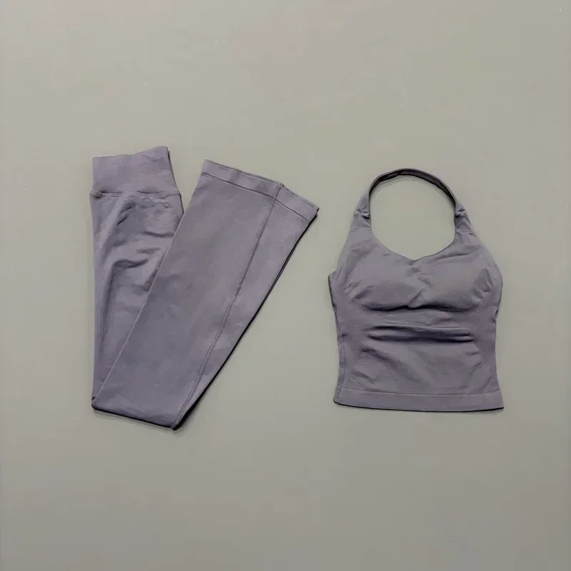 2-teiliges Sportset für Damen: Langes Sport-Tanktop und Bootcut-Yogahose mit Hoher Dehnbarkeit, Po-Lifting und Bauchkontrolle für Fitness, Pilates und Workout – Detail 16