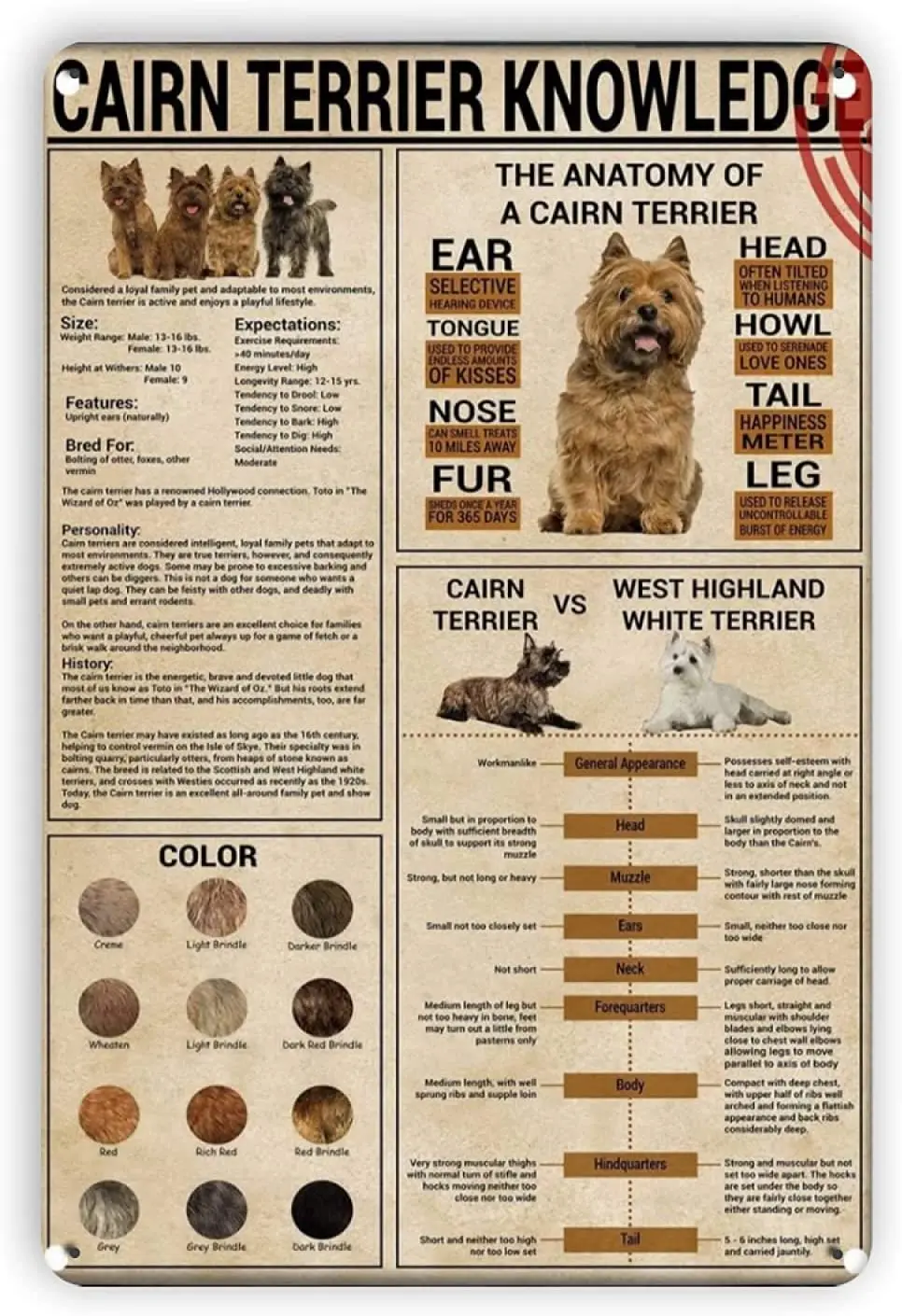 Letrero de estaño de Metal Cairn Terrier Knowledge Retro Vintage, señal de estaño, Regalos divertidos para cafés de juegos, Bar, Pub, Club de cerveza, decoración de pared para el hogar