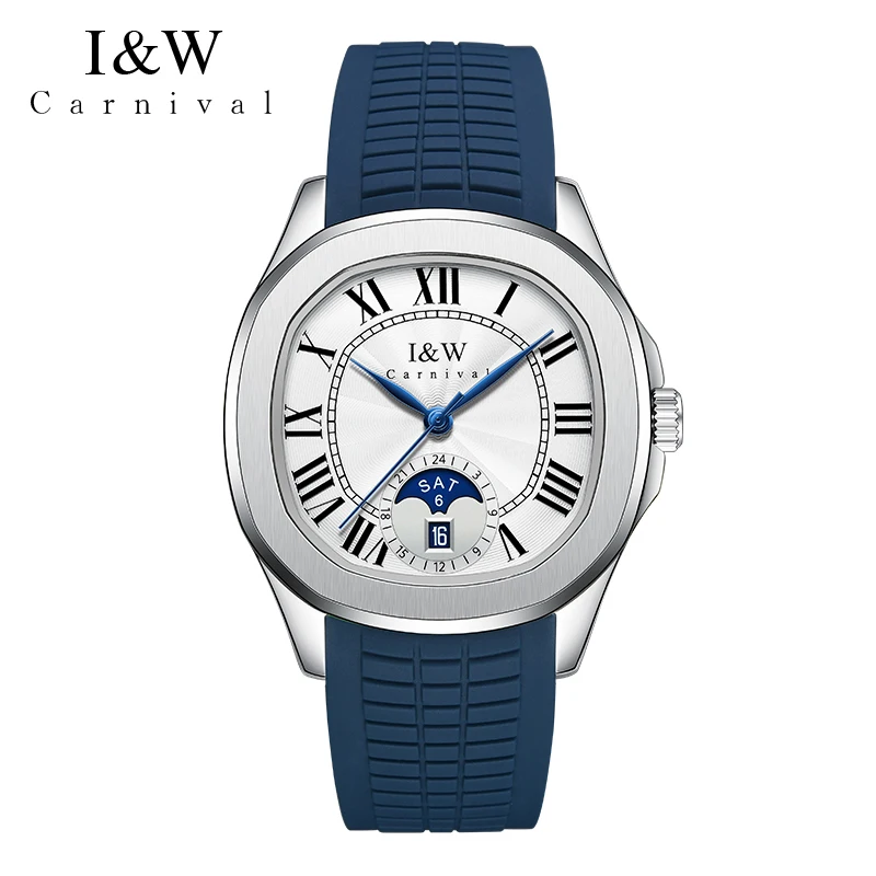 Carnival High-End Series IW Brand Automatic Imported Movement Mechanical Watch Men Sports Rubbre Calendar Sapphire Watches Mens
