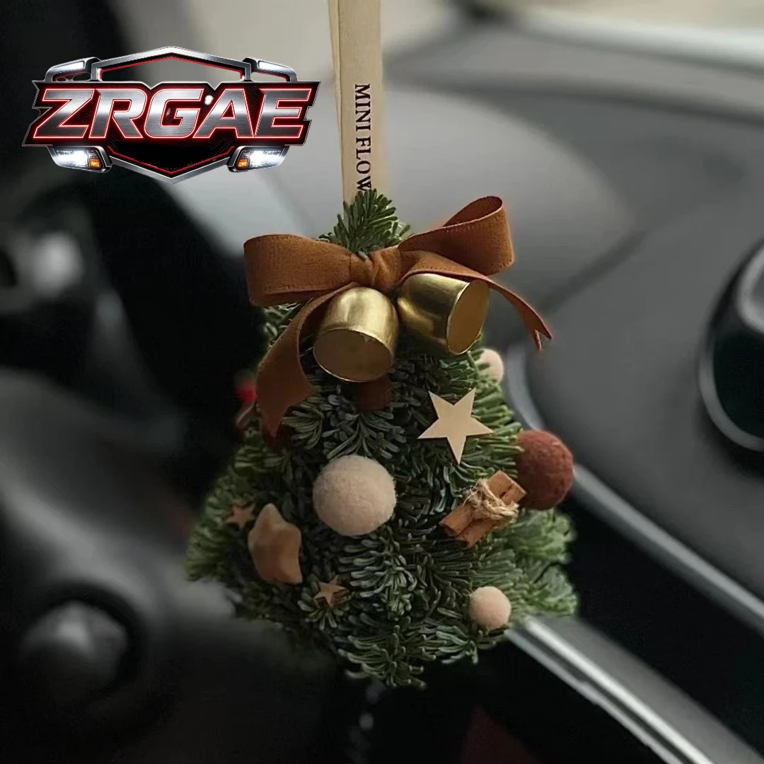 Mini Christmas Tree Car Ornament Pine Hanging Decor for Rearview Mirror Handmade Noble Fir Style Holiday Xmas Dashboard Gift