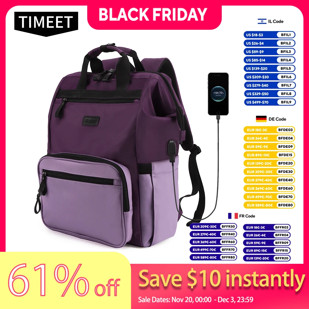 

Timeet Laptop Backpack For Women Men 15.6-Inches 17.3-Inches Business Backpack With Usb Port Anti Theft Backpack School Bag