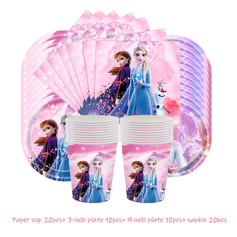 60pcs Disney Elsa Anna Frozen 2 Party Supplies Paper Cup Paper Plates Kids Girls Snow Queen Birthday Party Decor Sets