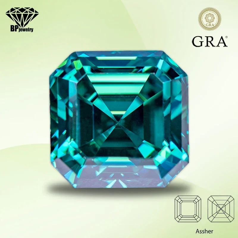 

Moissanite Stone Asscher Cut Primary Color Emerald Green Lab Grown Diamond for DIY Jewelry Making Materials with GRA Certificate