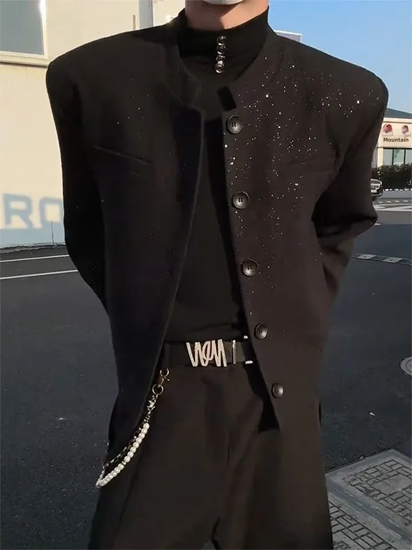 

Cleanfii ort Tailored Men's Jaet Faionable Nerd Sle Casual Suit Coat Spring Season Long Sve Stand Fit Pure Color