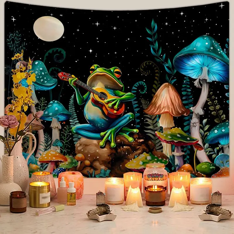 VIKAMA Gothic Dark Angel Tapestry Blue Wings Eye Red Fire Black Art Soft Washable for Living Room Bedroom Vintage Wall Decor