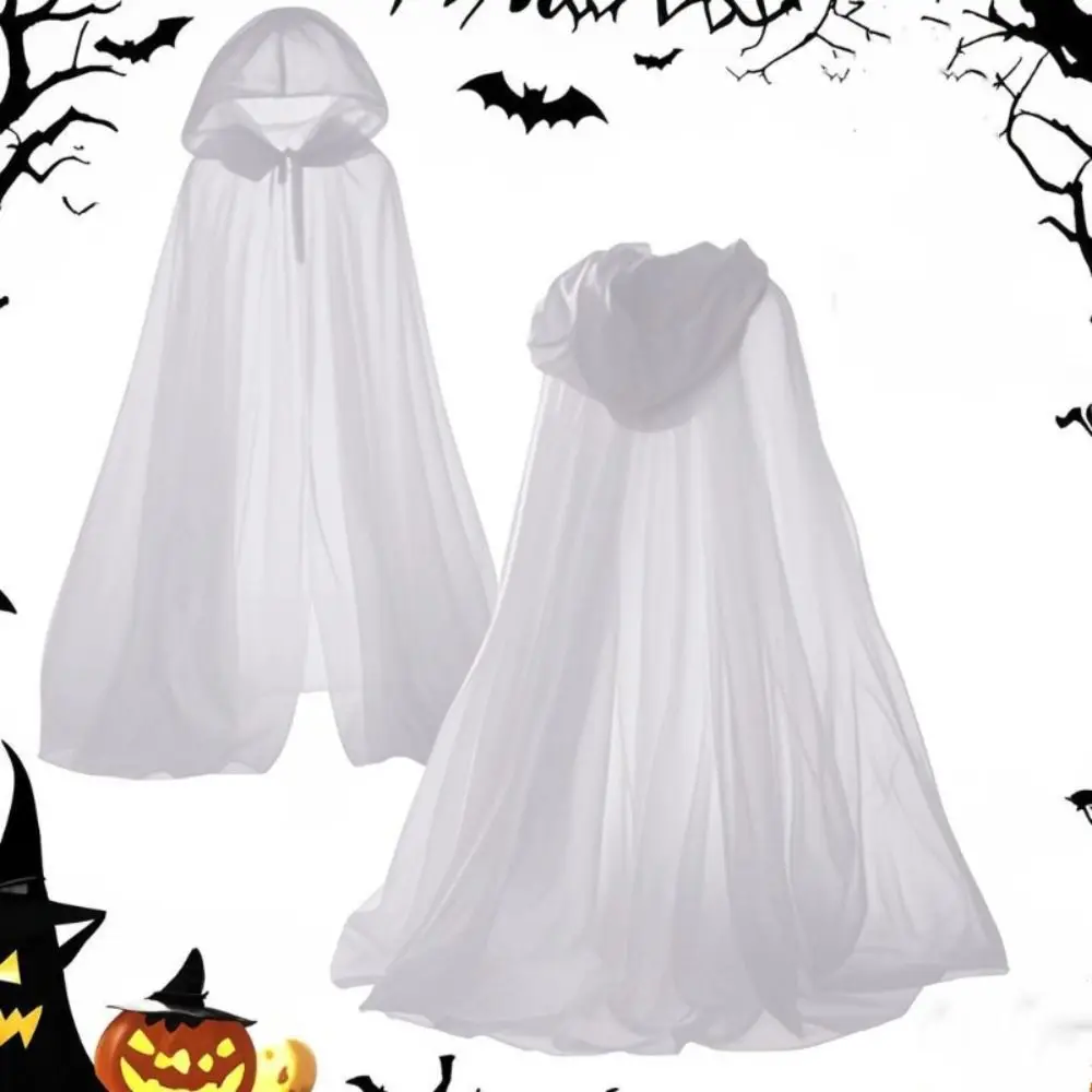 

Sweet Transparent Mesh Ghost Cloak Dress Up Cosplay Women Halloween Costume Accessories Lace Up Hooded Cloak Birthday