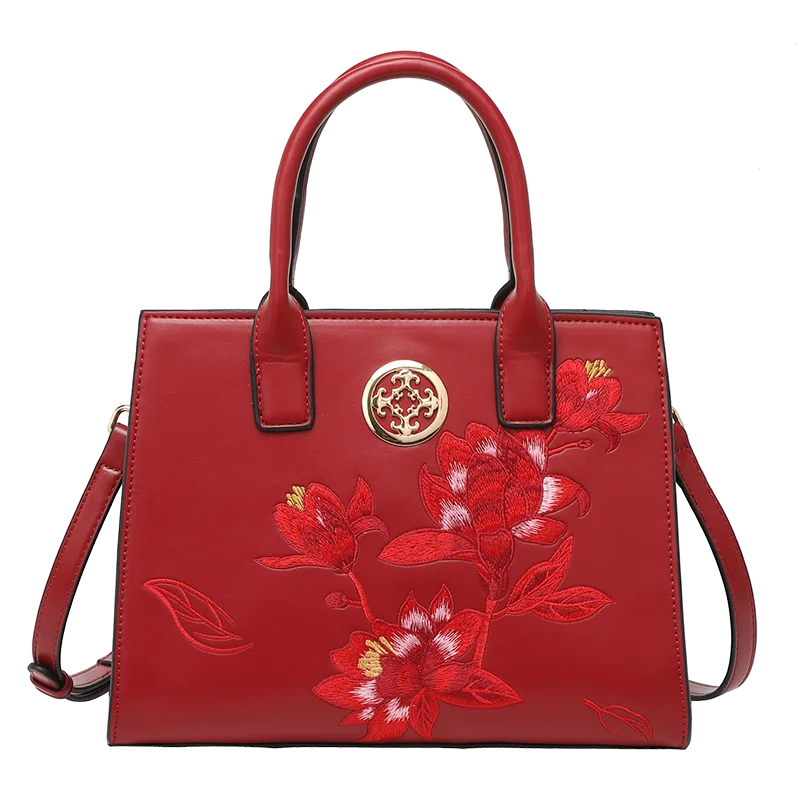 

Chinese Style Crossbody Purses and Handbags for Women Leather Embroidery Tote Top Handle Women's Satchel Shoulder Bags