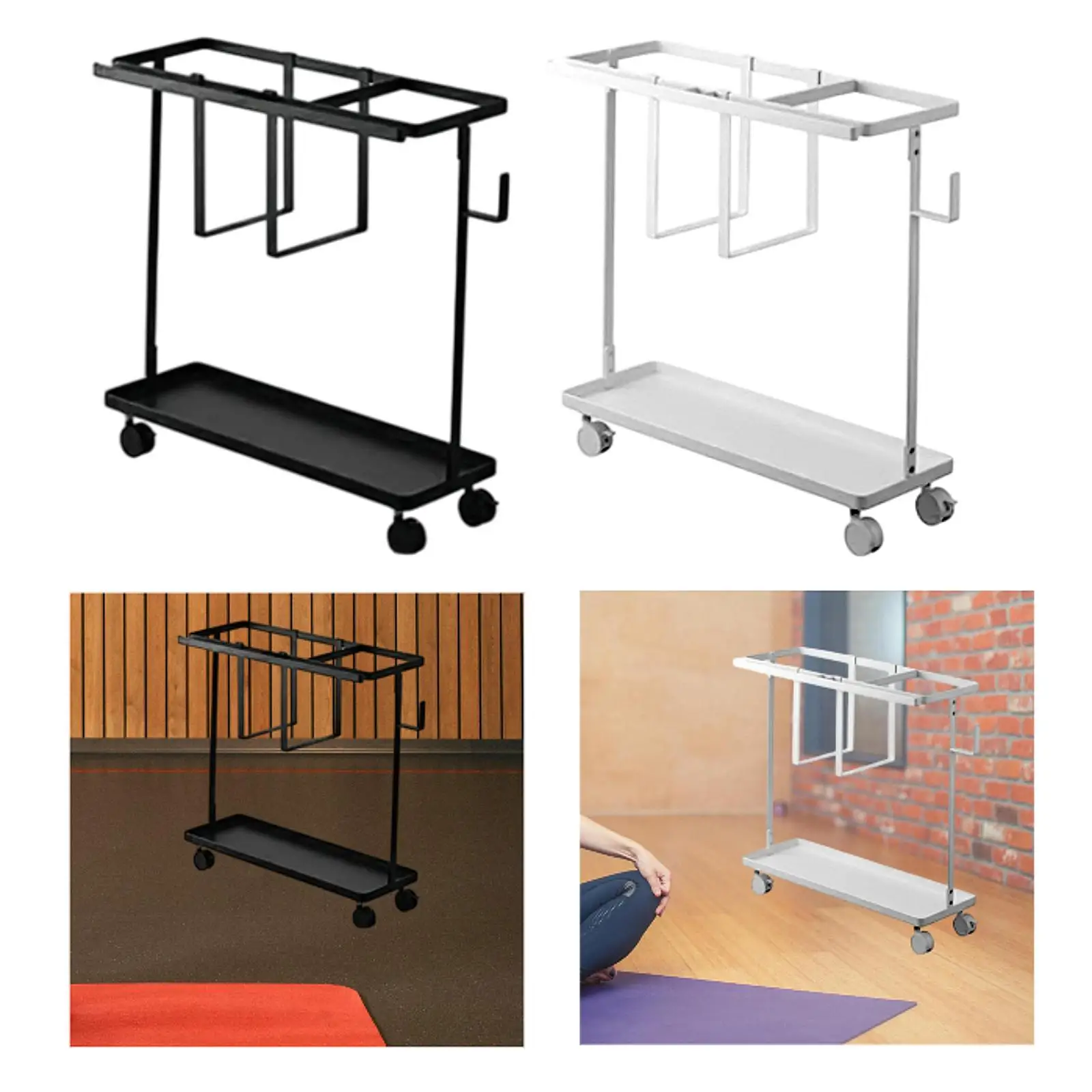 

Yoga Mat Storage Rack Exercise Equipment Organizer Foam Roller Resistance Bands Steel Kettlebells with Wheels Yoga Block Basket