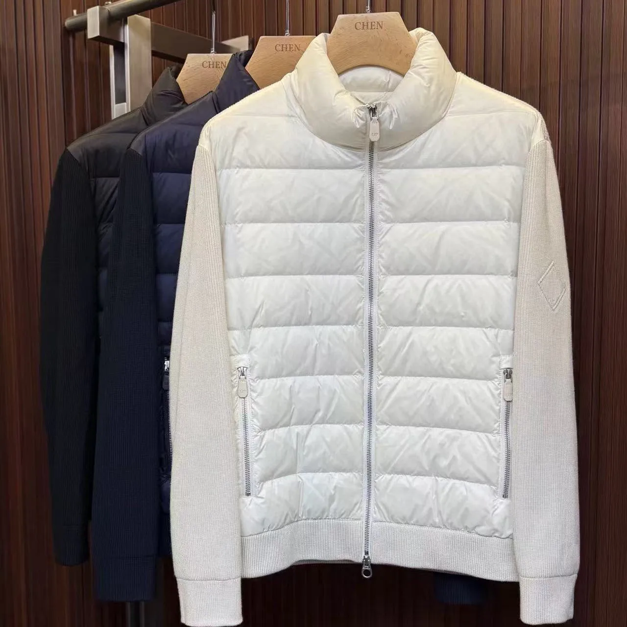 

Italian LP embroidered knitted men's spliced down jacket