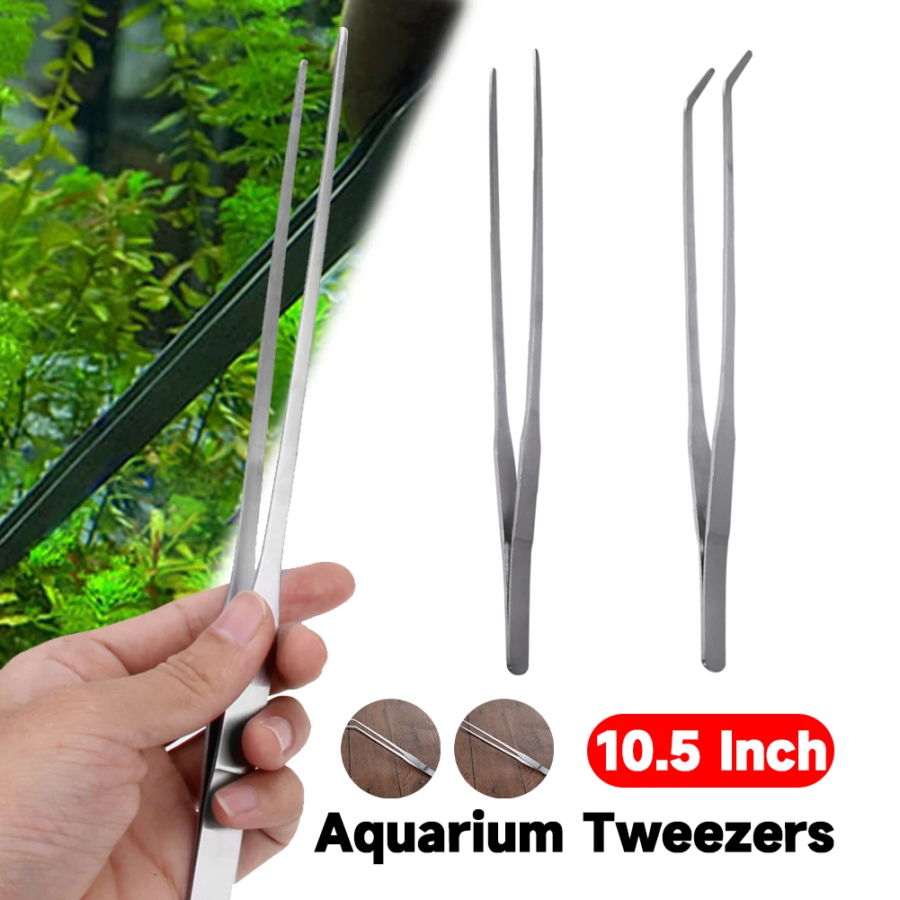 10,5 Zoll Aquarium-Pinzette aus Edelstahl, Ergonomische Gerade/Gebogene Pinzette für Reptilienfütterung, Aquariumzubehör