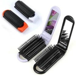 1pc profissional viagem pente de cabelo portátil dobrável escova de cabelo com espelho compacto bolso tamanho bolsa viagem pente